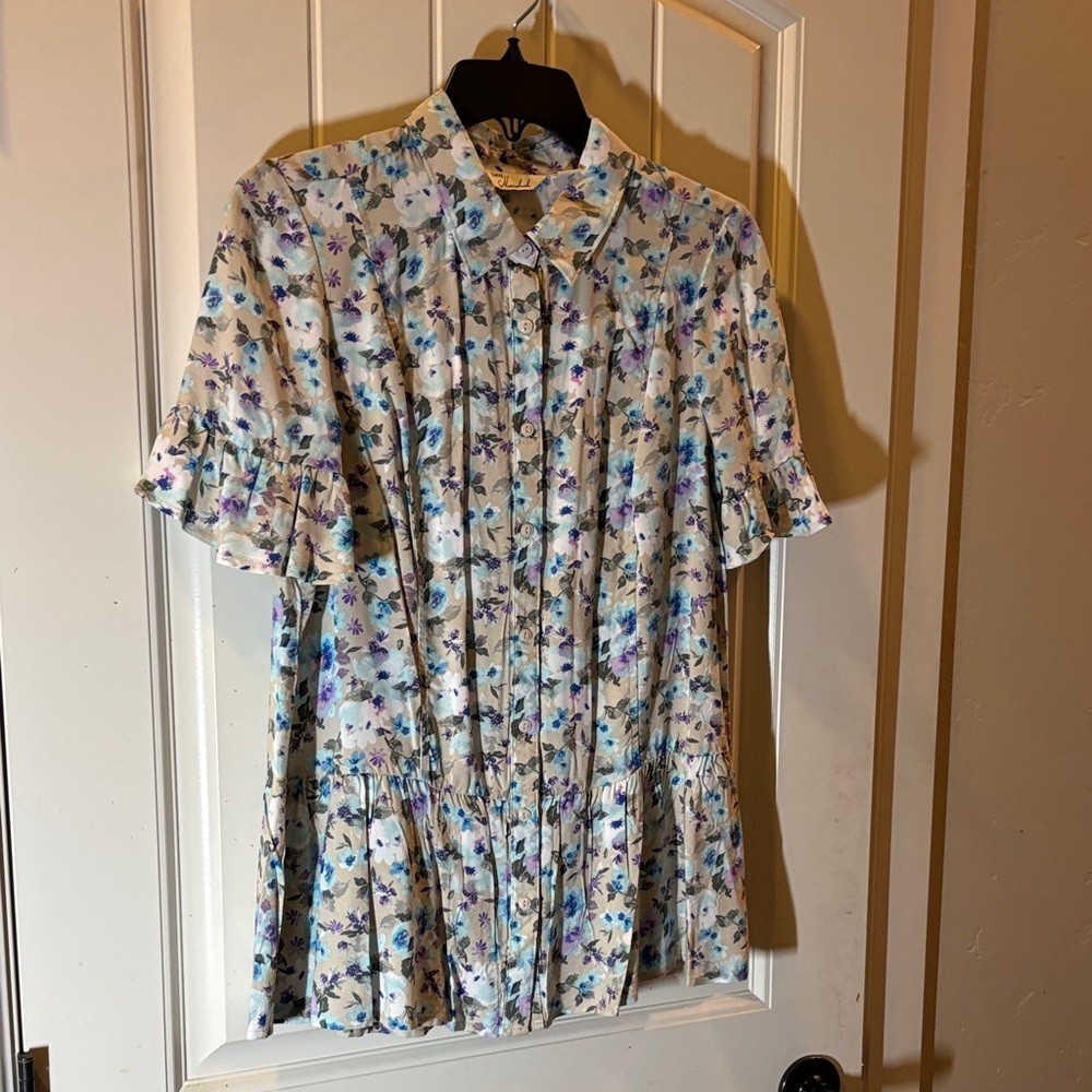 Caffe Marrahesh short sleeve pleated blouse.